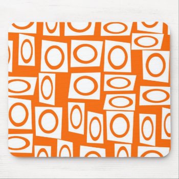 Orange And White Fun Circle Square Pattern Mouse Pad by PrettyPatternsGifts at Zazzle