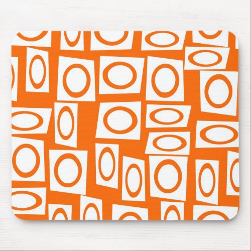 Orange and White Fun Circle Square Pattern Mouse Pad