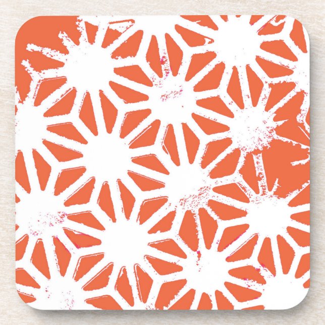 Orange and white geometric pattern beverage coaster (Front)