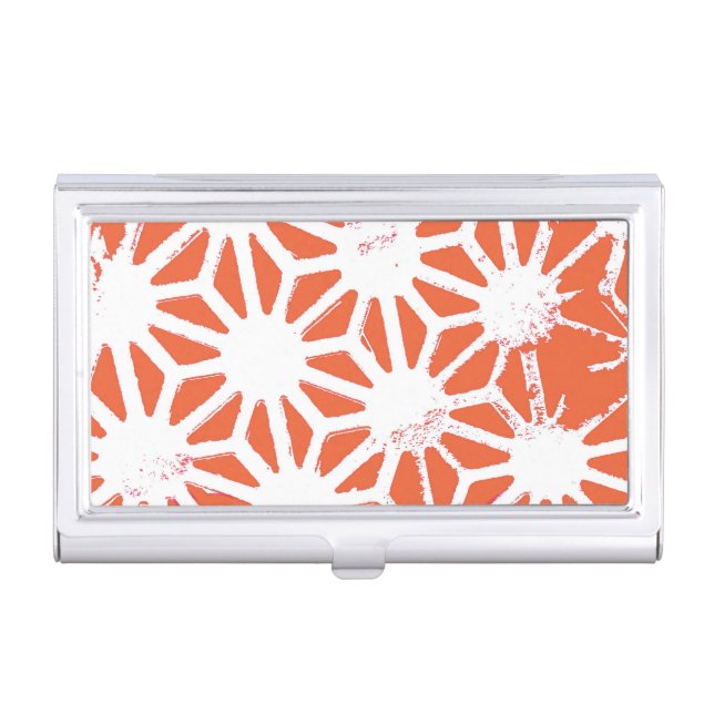 Orange and white geometric pattern business card case (Front)