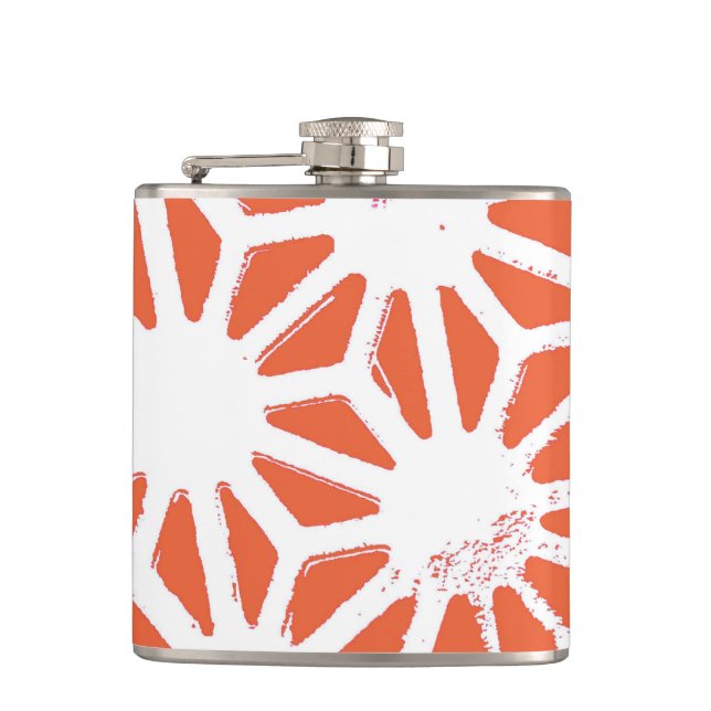 Orange and white geometric pattern flask (Front)