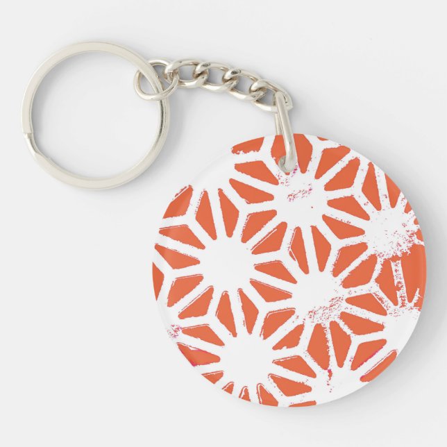 Orange and white geometric pattern keychain (Front)