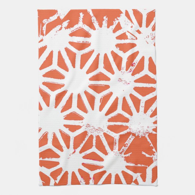 Orange and white geometric pattern kitchen towel (Vertical)