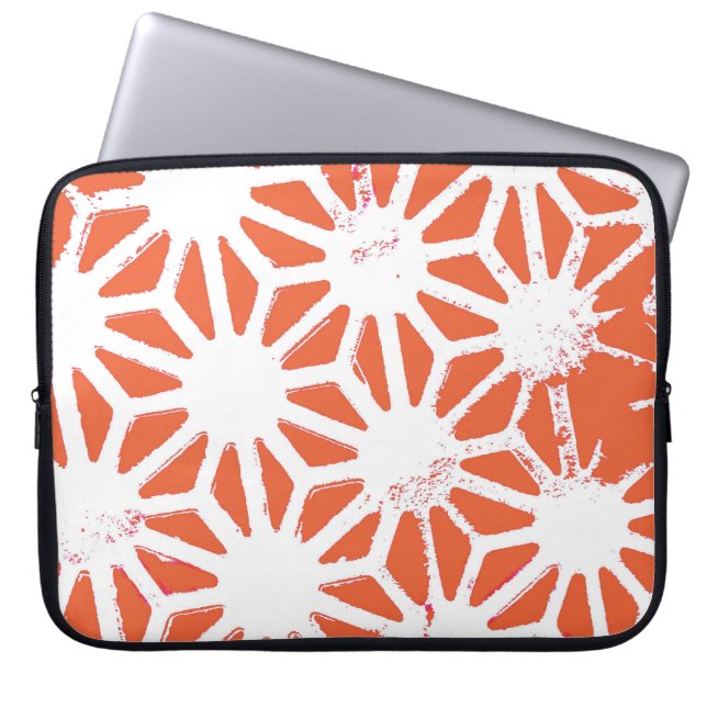 Orange and white geometric pattern laptop sleeve (Front)