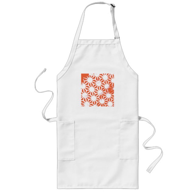 Orange and white geometric pattern long apron (Front)