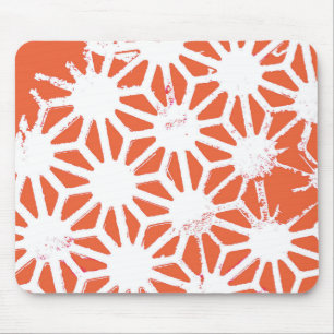 Orange and white geometric pattern mouse pad