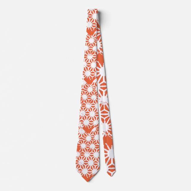 Orange and white geometric pattern neck tie (Front)