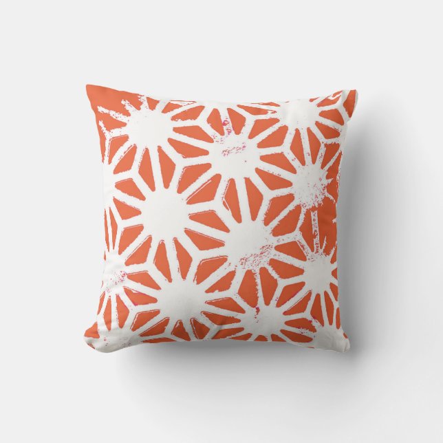 Orange and white geometric pattern throw pillow (Front)