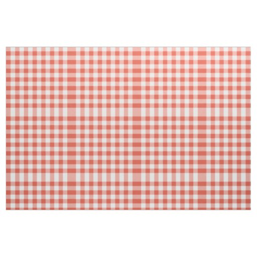 Orange and White Gingham Block Pattern Fabric