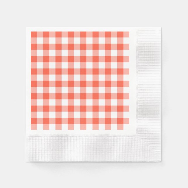 Orange And White Gingham Check Pattern Paper Napkins (Front)