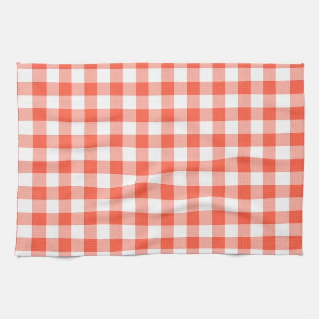 Orange And White Gingham Check Pattern Towel (Horizontal)
