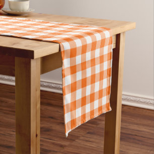 Orange and White Gingham Checked Table Runner