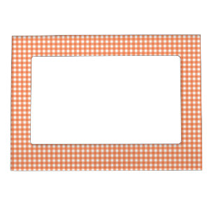 Orange and White Gingham Magnetic Photo Frame