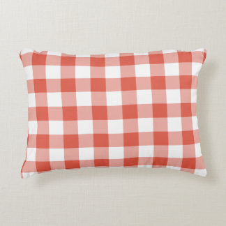 Orange and White Gingham Pattern Accent Pillow