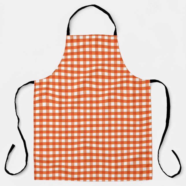 Orange and White Gingham Pattern Apron (Front)