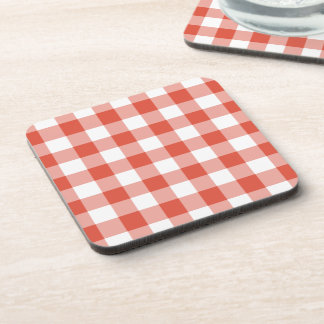 Orange and White Gingham Pattern Drink Coaster