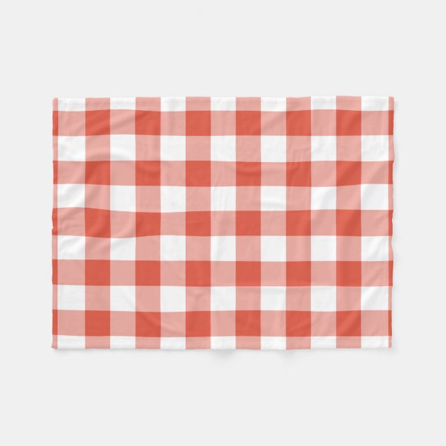Orange and White Gingham Pattern Fleece Blanket (Front (Horizontal))