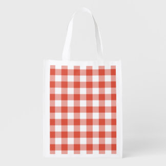 Orange and White Gingham Pattern Grocery Bag