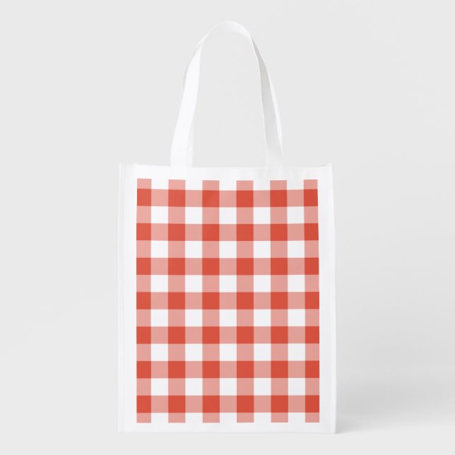 Orange and White Gingham Pattern Grocery Bag (Front)