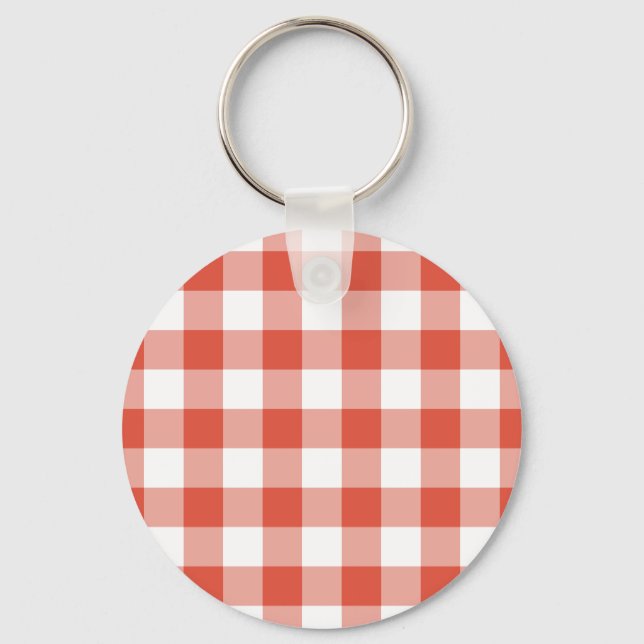 Orange and White Gingham Pattern Keychain (Front)