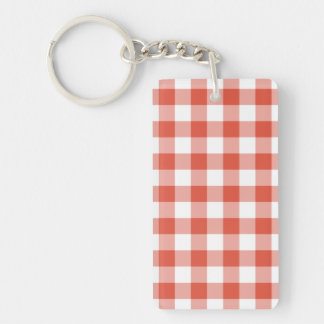 Orange and White Gingham Pattern Keychain