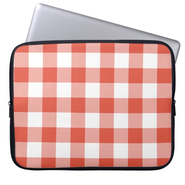 Orange and White Gingham Pattern Laptop Sleeve (Front)