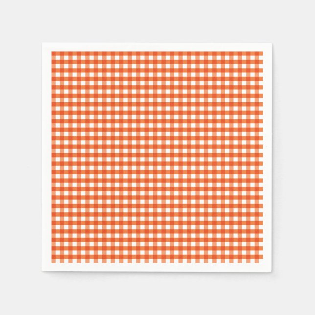 Orange and White Gingham Pattern Napkins (Front)