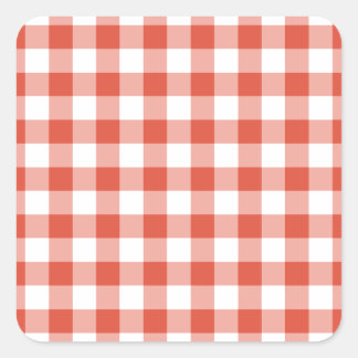 Orange and White Gingham Pattern Square Sticker