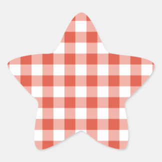 Orange and White Gingham Pattern Star Sticker