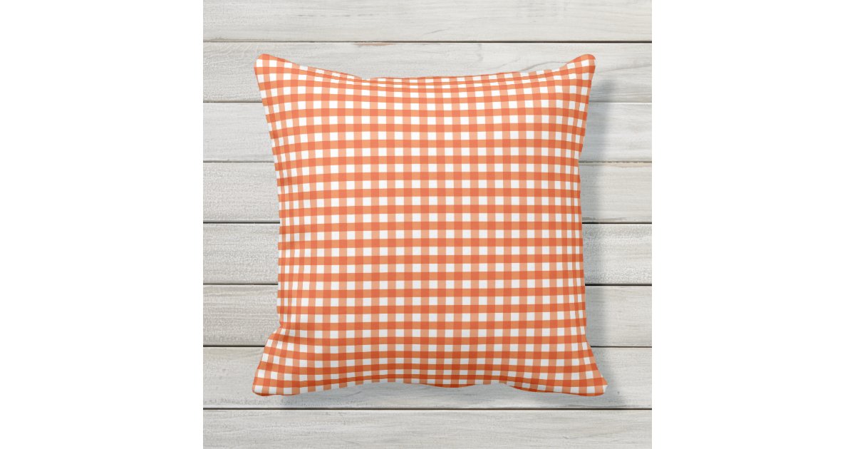 Orange and White Gingham Pattern Throw Pillow