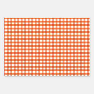 Orange and White Gingham Pattern Wrapping Paper Sheets