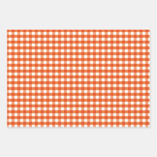 Orange and White Gingham Pattern Wrapping Paper Sheets