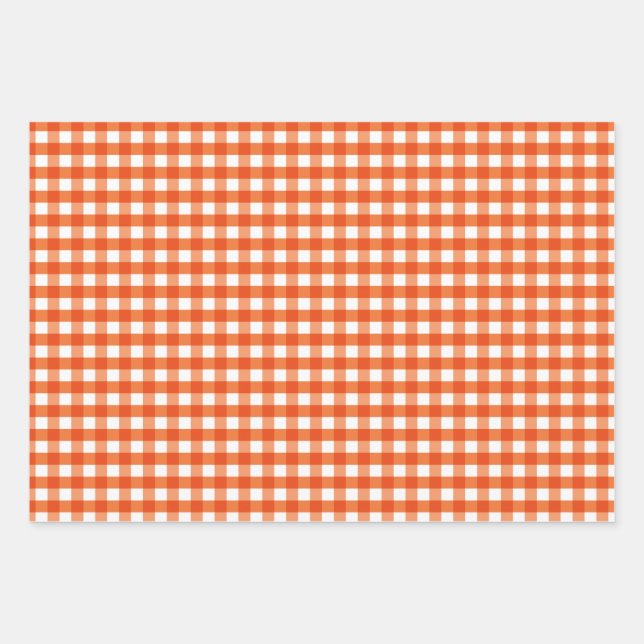 Orange and White Gingham Pattern Wrapping Paper Sheets (Front)