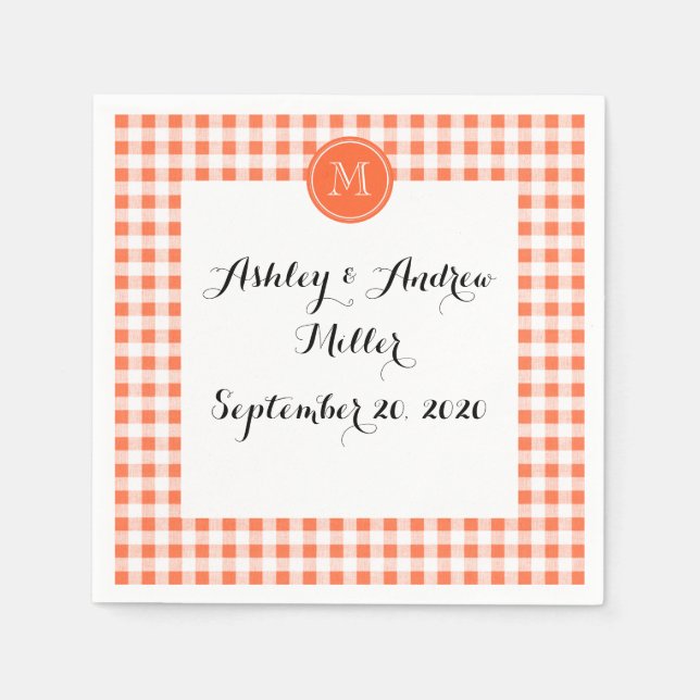 orange and White Gingham, Your Monogram Napkins (Front)