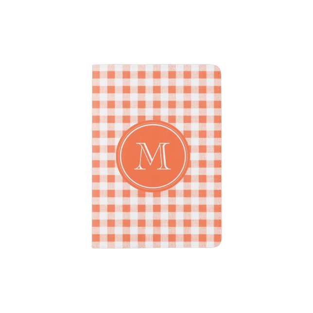 Orange and White Gingham, Your Monogram Passport Holder (Front)
