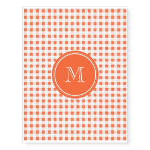 Orange and White Gingham, Your Monogram Temporary Tattoos
