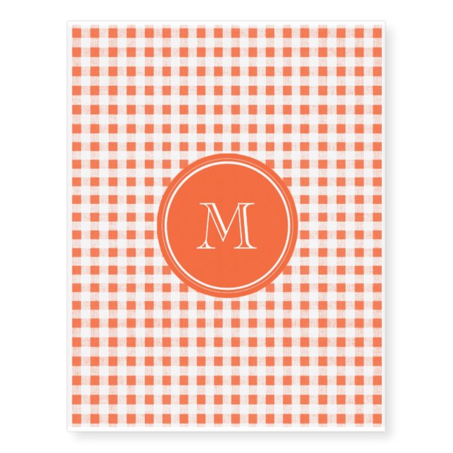 Orange and White Gingham, Your Monogram Temporary Tattoos (Front)