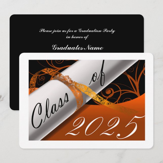 Orange and White Graduation Party Invitation (Front/Back)