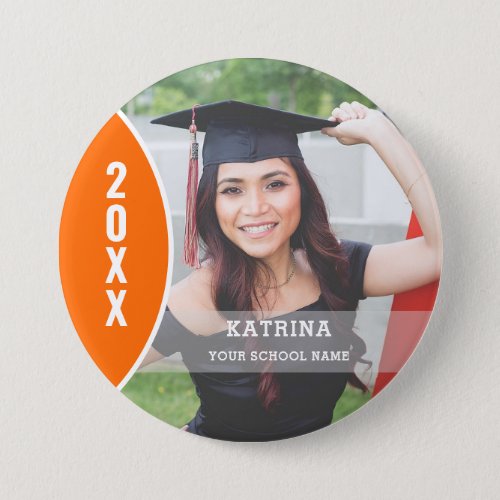 Orange and White Graduation Photo Custom Button
