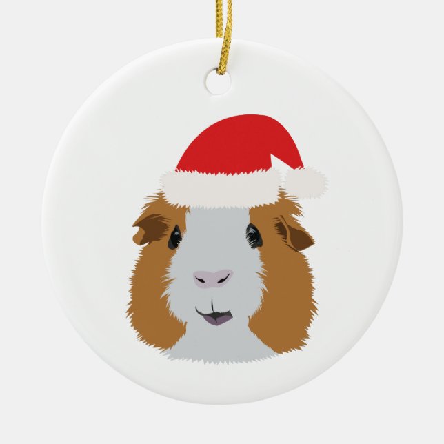 Orange and White Guinea Pig Ceramic Ornament (Front)
