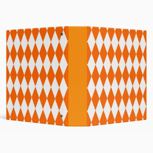 Orange and White Harlequin Diamonds Check Design  3 Ring Binder