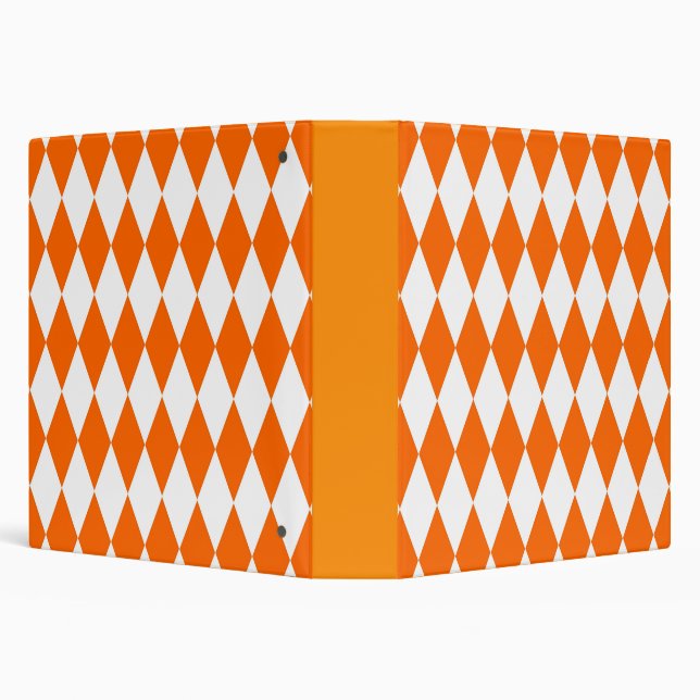 Orange and White Harlequin Diamonds Check Design  3 Ring Binder (Background)
