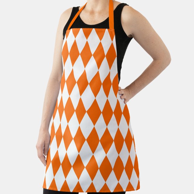 Orange and White Harlequin Diamonds Check Design  Apron (Creator Uploaded)