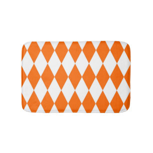 Orange and White Harlequin Diamonds Check Design Bath Mat