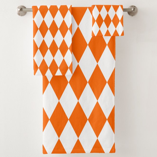 Orange and White Harlequin Diamonds Check Design  Bath Towel Set (Creator Uploaded)