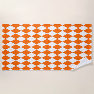 Orange and White Harlequin Diamonds Check Design  Beach Towel