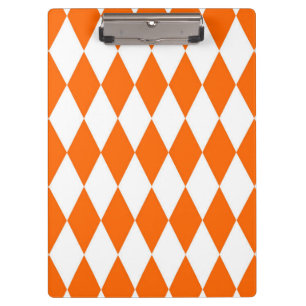 Orange and White Harlequin Diamonds Check Design  Clipboard