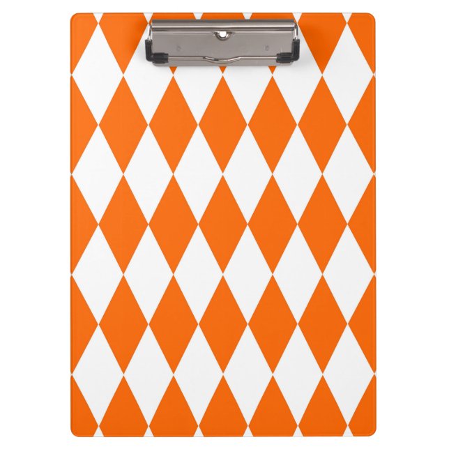 Orange and White Harlequin Diamonds Check Design  Clipboard (Front)