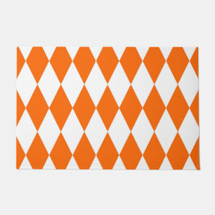 Orange and White Harlequin Diamonds Check Design Doormat