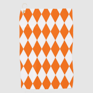Orange and White Harlequin Diamonds Check Design Golf Towel